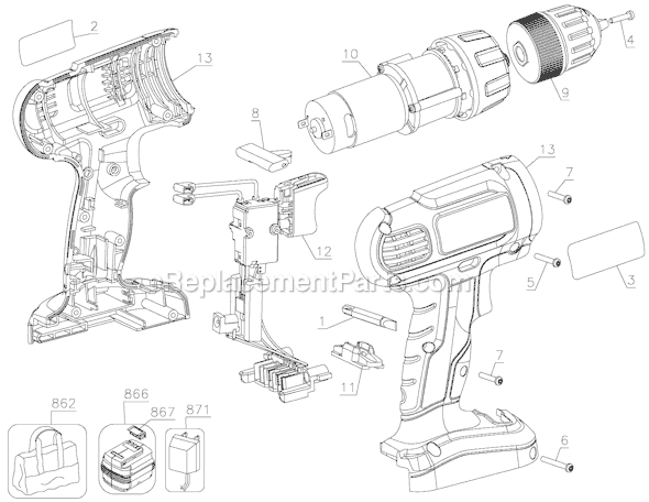 Page A Diagram and Parts List for GC9600-BR  Black and Decker Cordless Drill